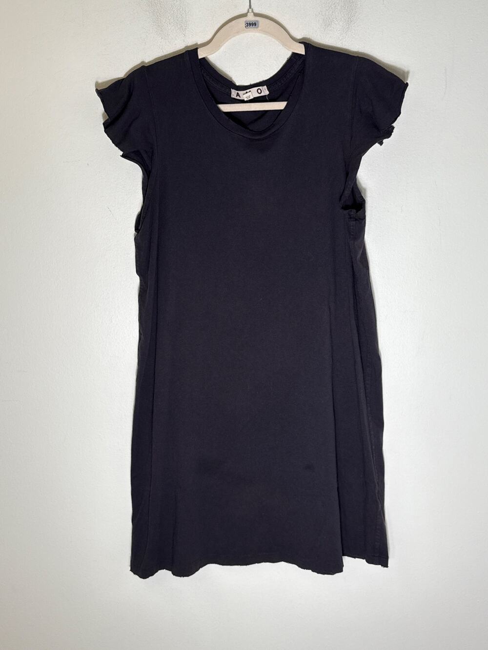 AMO Black Raw  Edge Flutter Sleeve Tee Dress Sz M